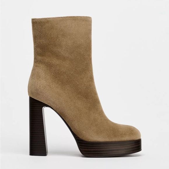 Zara Suede Split Heeled Ankle Boots Women’s 6.5 Platform Block Heel Zipper - Picture 1 of 16